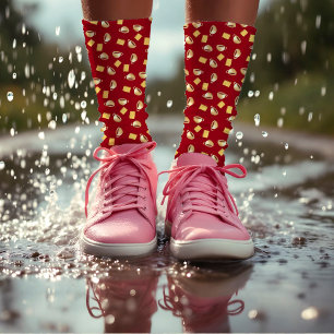 Kaffeeschokolade Biscuits Muster Red Brown Food Socken