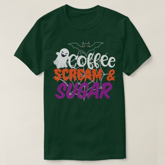 Kaffeeschrei und Zucker glücklich Halloween Oktobe T-Shirt (Design vorne)