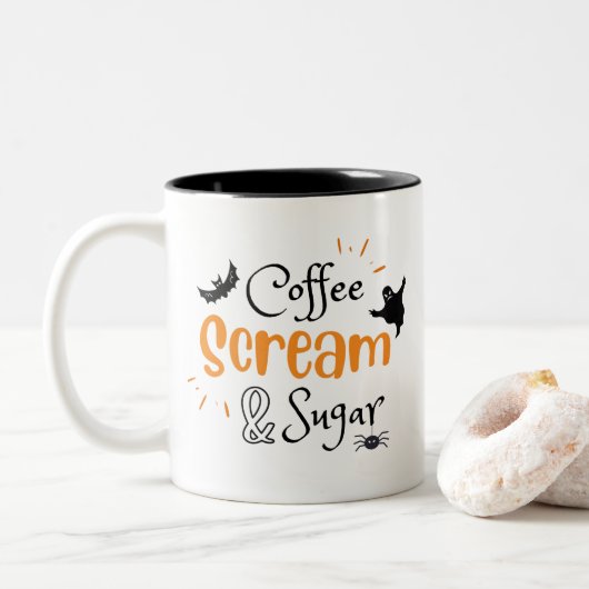 Kaffeeschrei und ZuckerHalloween Zweifarbige Tasse (Mit Donut)