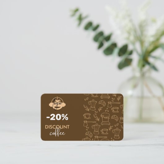 Kaffeeservice Discount Card mit Logo und QR Code Visitenkarte (Stehend Vorderseite)
