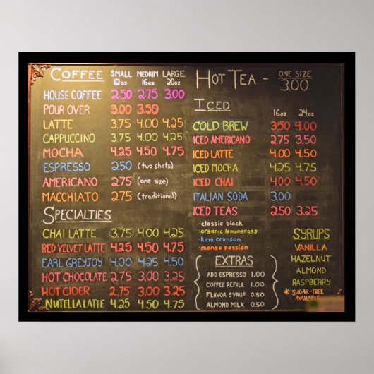Kaffeeshop Menü Board - 20x16 Zoll-Poster Poster (Vorne)