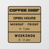 Kaffeeshop Open Times Geschäftszeiten Brown Fensteraufkleber (Blatt)