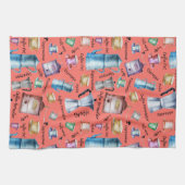 Kaffeespresso-Tassen in Aquarellfarbe, Tasse-Töpfc Geschirrtuch (Horizontal)