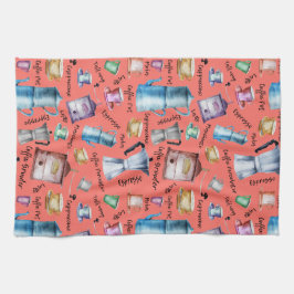 Kaffeespresso-Tassen in Aquarellfarbe, Tasse-Töpfc Geschirrtuch