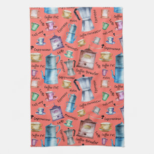 Kaffeespresso-Tassen in Aquarellfarbe, Tasse-Töpfc Geschirrtuch