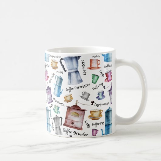 Kaffeespresso-Tassen in Aquarellfarbe, Tasse-Töpfc Kaffeetasse (Rechts)