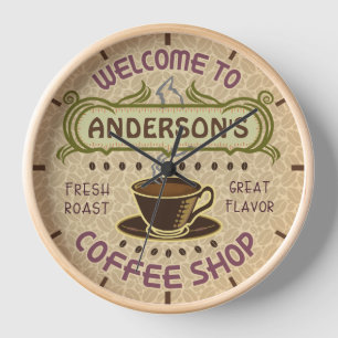 Kaffeestube-Schalen-Bohnen-Café addieren Namen Wanduhr