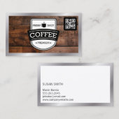 Kaffeestück | Coffee Shop Barista Holz Hintergrund Visitenkarte (Vorne/Hinten)