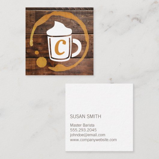 Kaffeestück | Coffee Shop Barista Holz Trim Quadratische Visitenkarte (Vorne/Hinten)