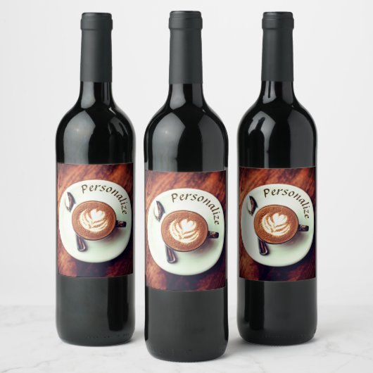 Kaffeetasse Cappuccino braunes, weißes Latte Weinetikett (Flaschen)