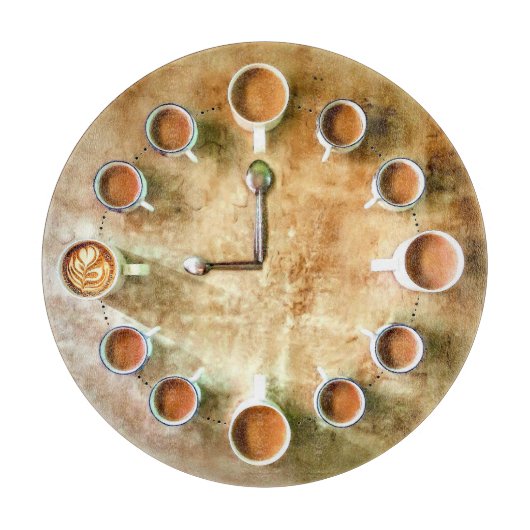 Kaffeetasse Kaffee Uhr rustikal Schneidebrett (Vorderseite)