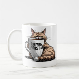 Kaffeetasse 'Kaffee zuerst' für Katzen- und Kaffee