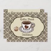 Kaffeetasse, Kuchen auf einem Damast-Muster Party  Einladung (Vorne/Hinten)