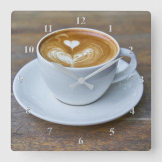 Kaffeetasse Latte Küche Quadratische Wanduhr