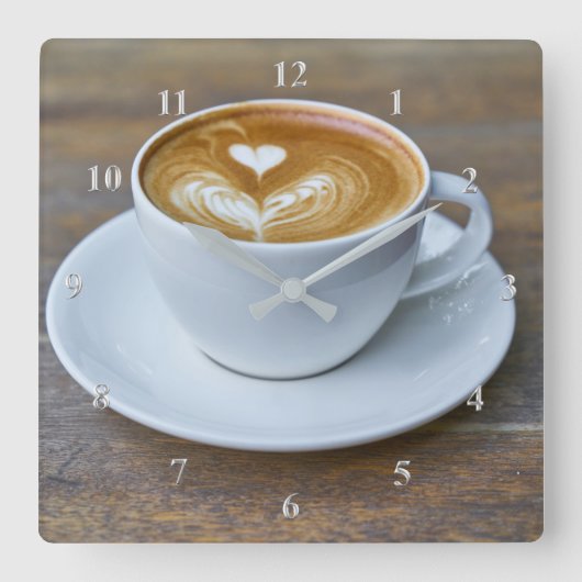 Kaffeetasse Latte Küche Quadratische Wanduhr (Vorderseite)