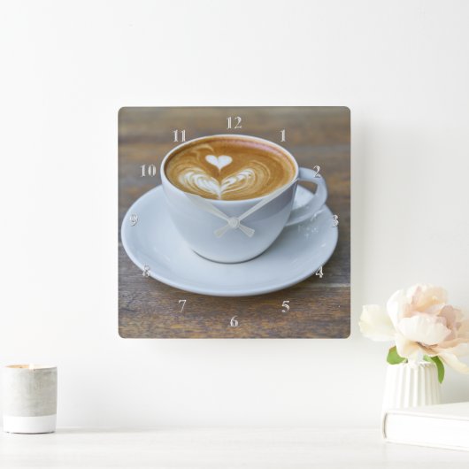 Kaffeetasse Latte Küche Quadratische Wanduhr (Zuhause)