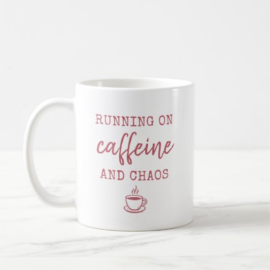 Kaffeetasse "Laufend auf Koffein und Chaos" (Links)