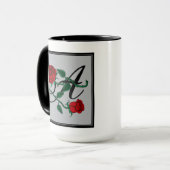 Kaffeetasse mit Anfangsbuchstabe A und roten Rosen (Vorderseite Links)