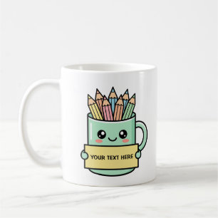 Kaffeetasse mit Bleistiften Leeres Schild Pastell-