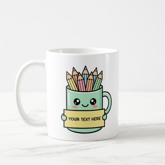 Kaffeetasse mit Bleistiften Leeres Schild Pastell- (Links)