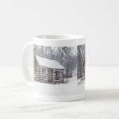 Kaffeetasse mit Blockhütte im Schnee (Vorderseite Links)