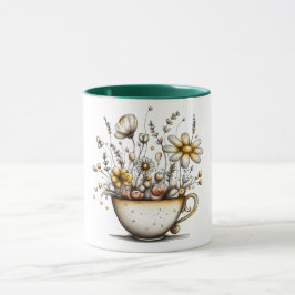 Kaffeetasse mit Blumendesign, die in der Tasse wac