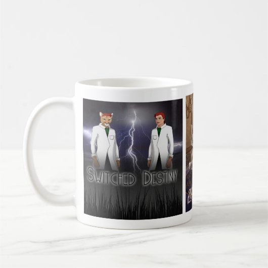 Kaffeetasse mit dem Buchcover von Switched Destini (Links)