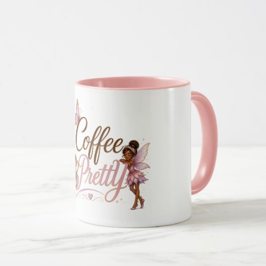 Kaffeetasse mit Design des Kaffee-Pixie (VorderseiteRechts)