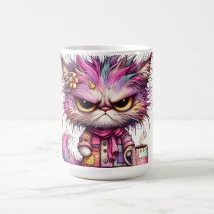 Kaffeetasse mit farbenfrohem Bild einer wütenden K