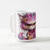 Kaffeetasse mit farbenfrohem Bild einer wütenden K (Vorderseite Links)