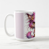 Kaffeetasse mit farbenfrohem Bild einer wütenden K (Links)
