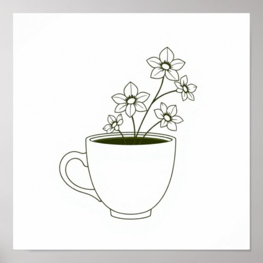Kaffeetasse mit floraler Dampflinienkunst Poster (Vorne)