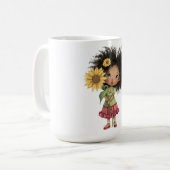 Kaffeetasse mit kleinem Mädchen, das Sonnenblume h (Vorderseite Links)