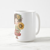 Kaffeetasse mit kleinem Mädchen, das Sonnenblume h (VorderseiteRechts)