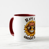 Kaffeetasse mit lächelndem, hippen Sonnenblume (Vorderseite Links)