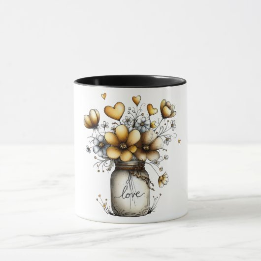 Kaffeetasse mit Mason-Glas voller Blumen (Zentrum)