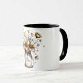 Kaffeetasse mit Mason-Glas voller Blumen (VorderseiteRechts)