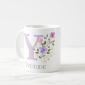 Kaffeetasse mit Namen und Blumendesign (Vorderseite Links)