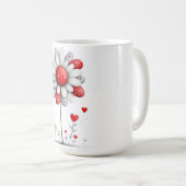 Kaffeetasse mit quilted Sonnenblume und Herzen (VorderseiteRechts)