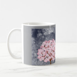 Kaffeetasse mit rosa Kirschblütenbaum Ästhetik Spr
