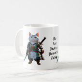 Kaffeetasse mit Samurai Katzenprint. (Vorderseite Links)