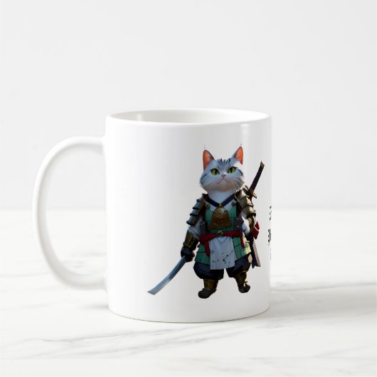 Kaffeetasse mit Samurai Katzenprint. (Links)
