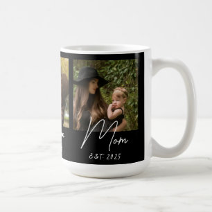 Kaffeetasse mit schwarzem Schriftzug 'Mom Establis
