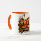 Kaffeetasse mit warmen Tönen von Sofa und Blumen (Vorderseite Links)