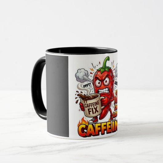 Kaffeetasse 'Powered By Caffeine Combo' | Lustige (Vorderseite Links)
