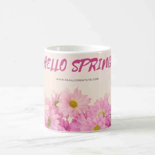 Kaffeetasse Rosa Gänseblümchen Hallo Frühling (Mittel)