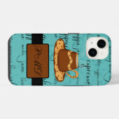Kaffeetasse Skript Monogramm Name Türkis iPhone Hülle (Rückseite (Horizontal))