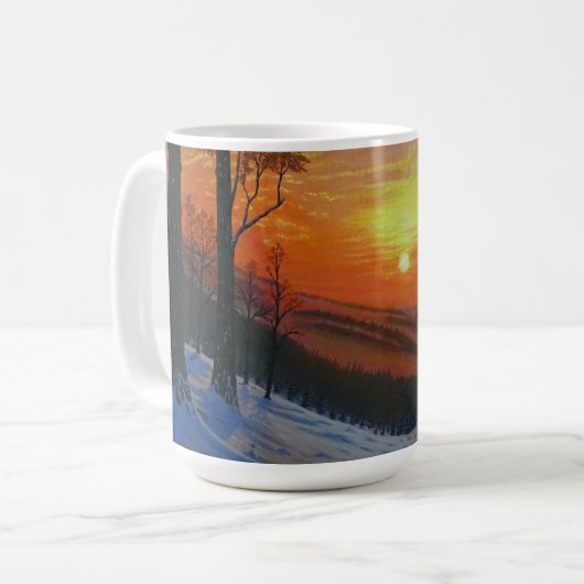 Kaffeetasse - "Sonnenuntergang über schneebedeckte (Vorderseite Links)