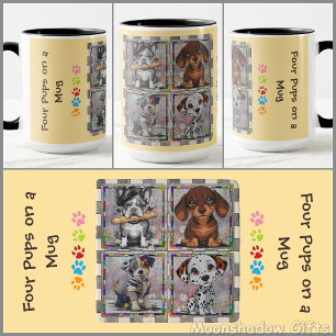 KAFFEETASSE - Vier Welpen auf einer Tasse