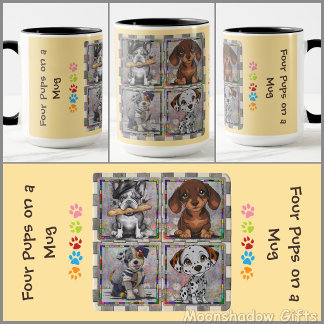 KAFFEETASSE - Vier Welpen auf einer Tasse